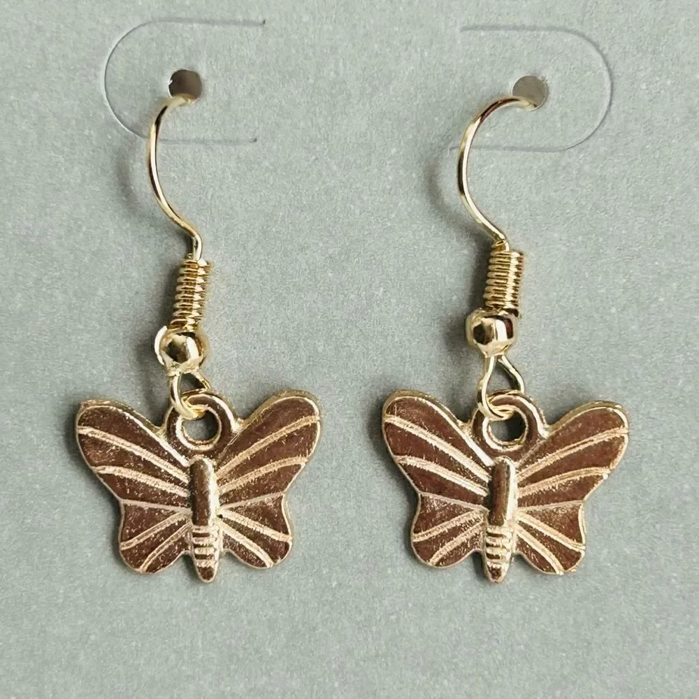 3/$15 Yellow Gold Butterfly Dangle Earrings